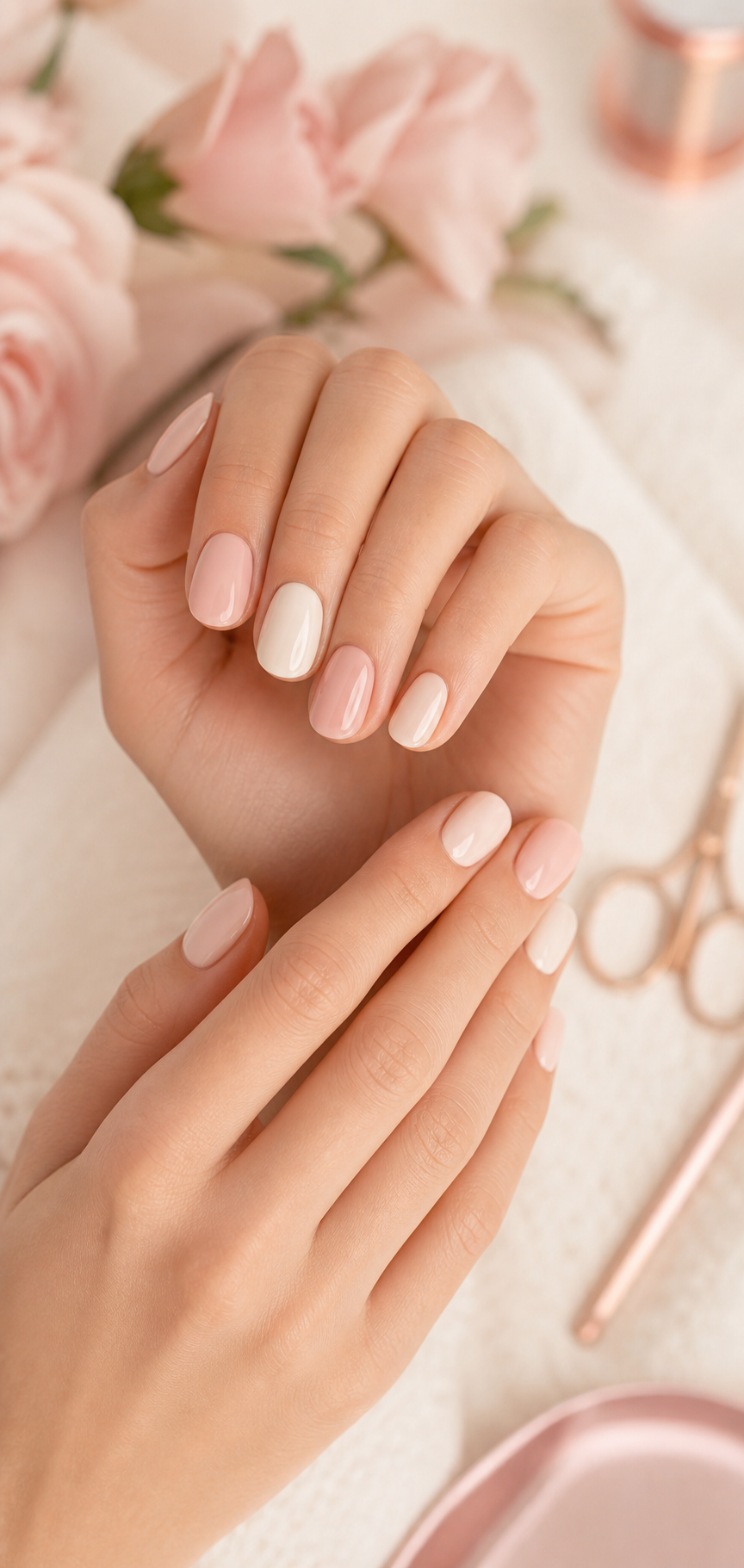 Clean blush manicure look